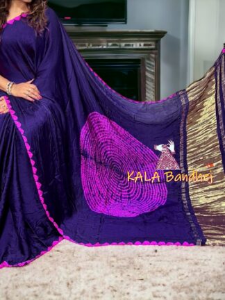 Dark Purple Shibori Saree Pure Modal Silk Color Edges