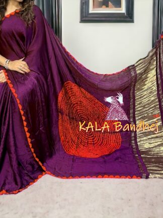 Wine Shibori Saree Pure Modal Silk Color Edges