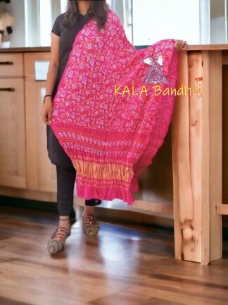 Pink Shikari Bandhani Dupatta Pure Gaji Silk