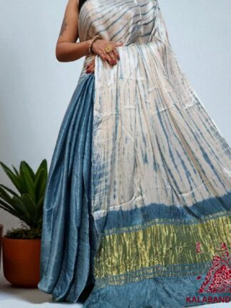 Pastel Indigo Shibori Saree Pure Modal Silk Tie Dye