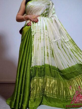 Parrot Green Shibori Saree Pure Modal Silk Tie Dye