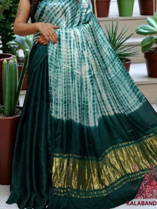 Dark Peacock Shibori Saree Pure Modal Silk Tie Dye