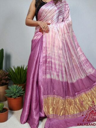 Flower Pink Shibori Saree Pure Modal Silk Tie Dye