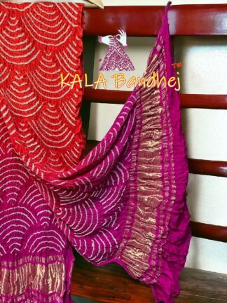 Orange Pink Wifi Dupatta Bandhani Pure GajiSilk