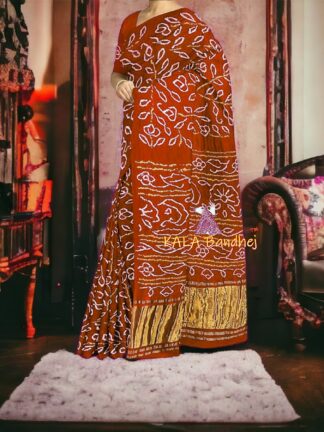 Tomato Rust Bandhani Ambadal Palav Saree Pure GajiSilk