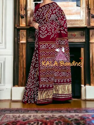 Maroon Bandhani Ambadal Palav Saree Pure GajiSilk