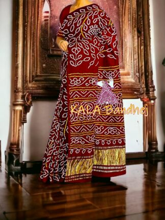 Blood Red Bandhani Ambadal Palav Saree Pure GajiSilk