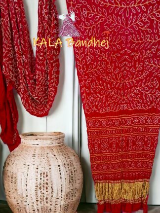 Red Bandhani Ambadal Palav Saree Pure GajiSilk