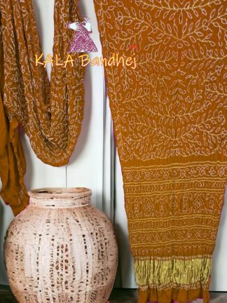 Mustured Bandhani Ambadal Palav Saree Pure GajiSilk