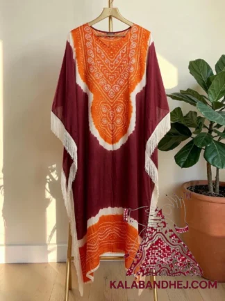 Orange Marron Designer Bandhani Abha Kaftan Pure Gaji Silk