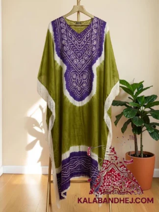 Purple Mehendi Designer Bandhani Abha Kaftan Pure Gaji Silk