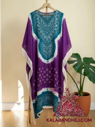 Peacock Purple Designer Bandhani Abha Kaftan Pure Gaji Silk