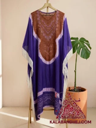 Wood Purple Designer Bandhani Abha Kaftan Pure Gaji Silk