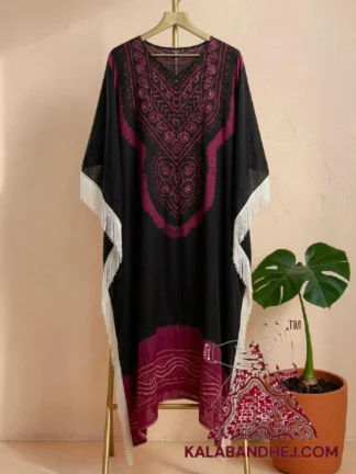 Black Designer Bandhani Abha Kaftan Pure Gaji Silk