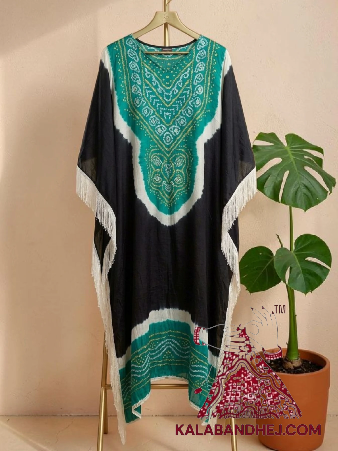 Rama Black Designer Bandhani Abha Kaftan Pure Gaji Silk