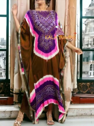 Wood Purple Bandhani Abha Kaftan Designer Pure GajiSilk