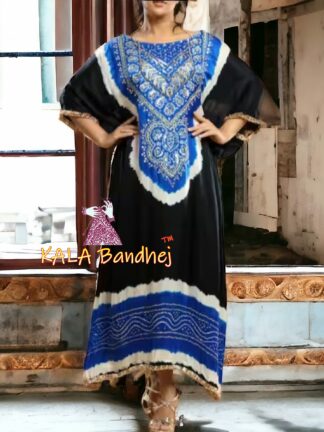 Royal Black Bandhani Abha Kaftan Designer Pure GajiSilk