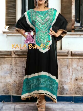Rama Black Bandhani Abha Kaftan Designer Pure GajiSilk