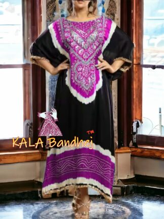 Magenta Black Bandhani Abha Kaftan Designer Pure GajiSilk