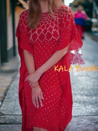 Red Bandhani Designer Kaftan Pure Gaji Silk
