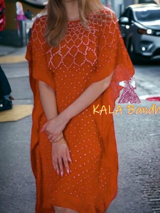 Orange Bandhani Designer Kaftan Pure Gaji Silk