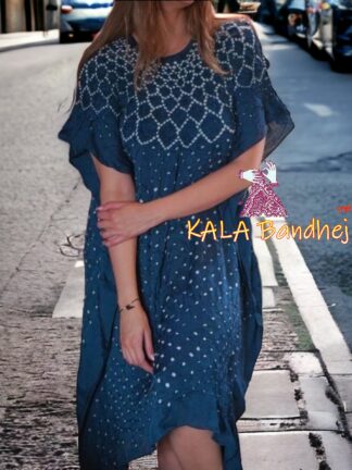 Peacock Blue Bandhani Designer Kaftan Pure Gaji Silk