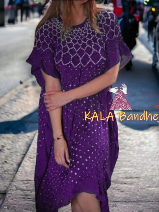 Purple Bandhani Designer Kaftan Pure Gaji Silk