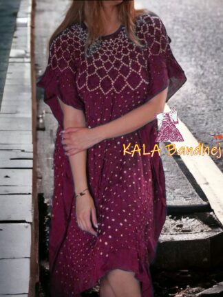 Brown Bandhani Designer Kaftan Pure Gaji Silk