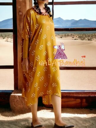 Mustured Bandhani Kaftan Pure Cotton