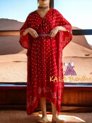 Red Bandhani Kaftan Pure Cotton