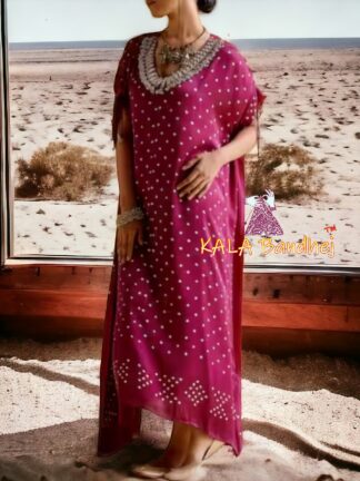 Bold Rani Bandhani Kaftan Pure Cotton