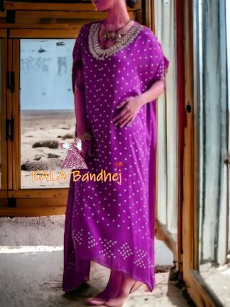 Magenta Bandhani Kaftan Pure Cotton