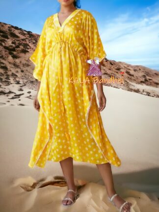 Yellow Bandhani Kaftan Pure Cotton
