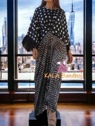 Black Bandhani Kaftan Designer Pure Gaji Silk
