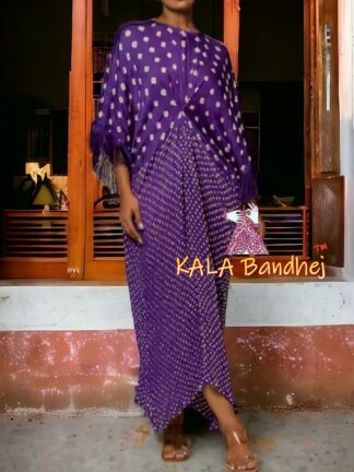 Magenta Bandhani Kaftan Designer Pure Gaji Silk