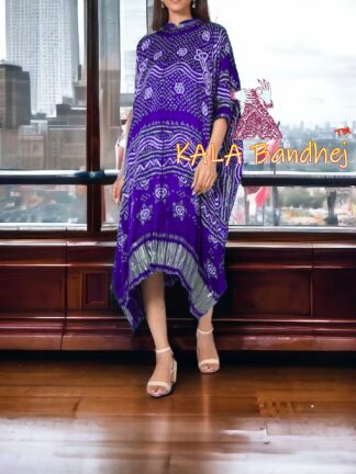 Purple Bandhani Pure Gaji Silk Kaftan
