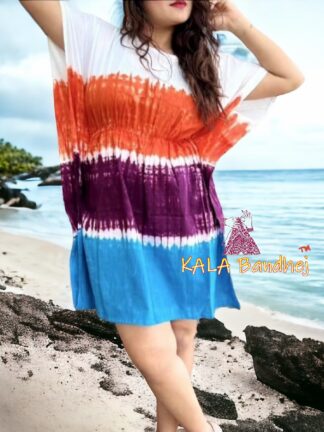 Sky Magenta Shibori Tie Dye Kaftan Pure Cotton