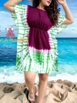 Magenta Parrot Shibori Tie Dye Kaftan Pure Cotton