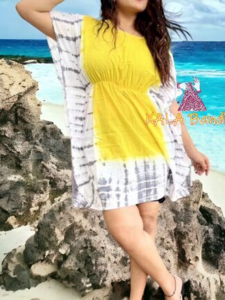 Yellow Shibori Tie Dye Kaftan Pure Cotton
