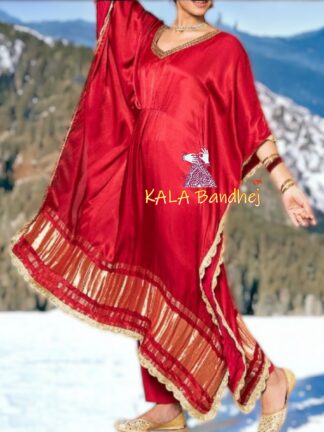 Red Plain Kaftan Pure Modal Silk