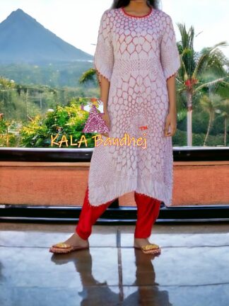 White Bandhani Kaftan Designer Suit Pure Gaji Silk