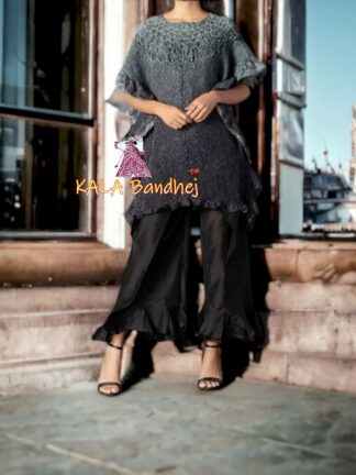Sliver Black Bandhani Kaftan Designer Suit Pure Gaji Silk
