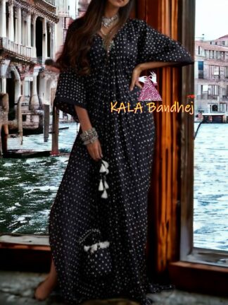 Black Dani Bandhani Kaftan Pure Modal Silk