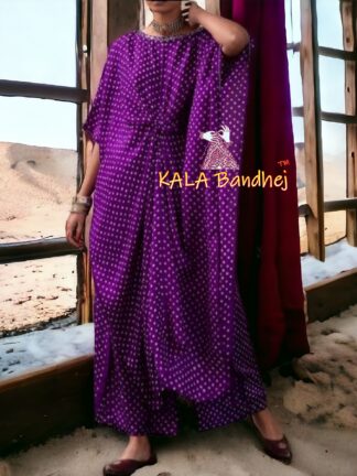 Magenta Dani Bandhani Kaftan Pure Modal Silk
