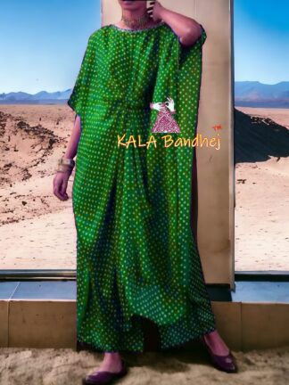 Parrot Dani Bandhani Kaftan Pure Modal Silk