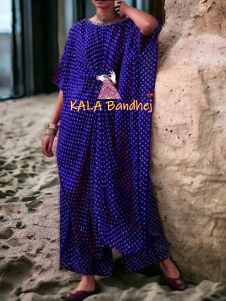 Blue Dani Bandhani Kaftan Pure Modal Silk