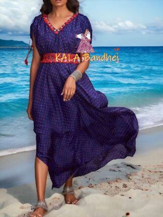 Purple Dani Bandhani Kaftan Pure Modal Silk