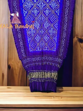 Blue Purple BavanBarg Bandhani Dupatta Pure Gaji Silk
