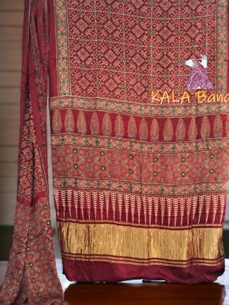 Marron Natural Ajrak HandBlock Saree Modal Silk Design
