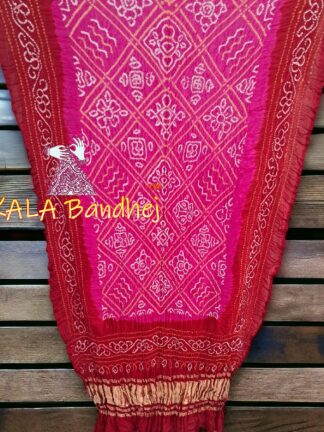 Pink Red BavanBarg Bandhani Dupatta Pure Gaji Silk